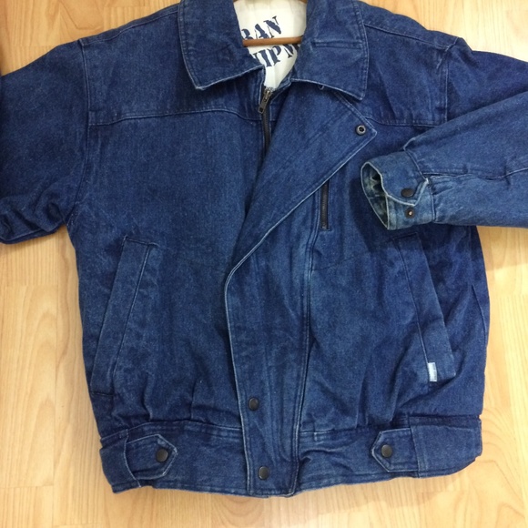 80s 90s denim puffer jacket quilted lining M - Picture 5 of 8